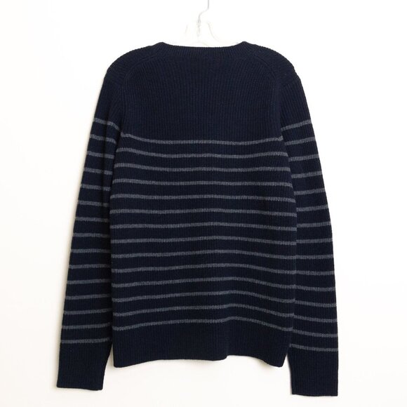 Wood Wood Wool Blend Sweater Louis Jumper Double A Navy Striped Made in Italy - Picture 4 of 14
